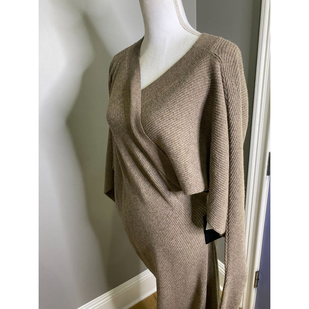 LVIR Unbalance Ribbed Knit Wool Cashmere V-Neck Midi Dress Women's Size Medium - Picture 8 of 15